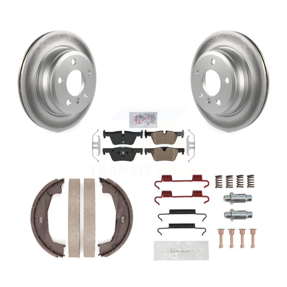 Rear Disc Coated Rotors Semi-Metallic Pads Parking Shoes Hardware Kit For BMW 320i xDrive KGA-106944