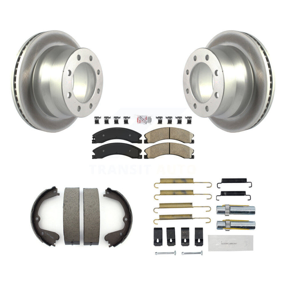 Rear Disc Coated Rotors Ceramic Pads Parking Shoes Hardware Kit For Chevrolet Express GMC KGA-106956