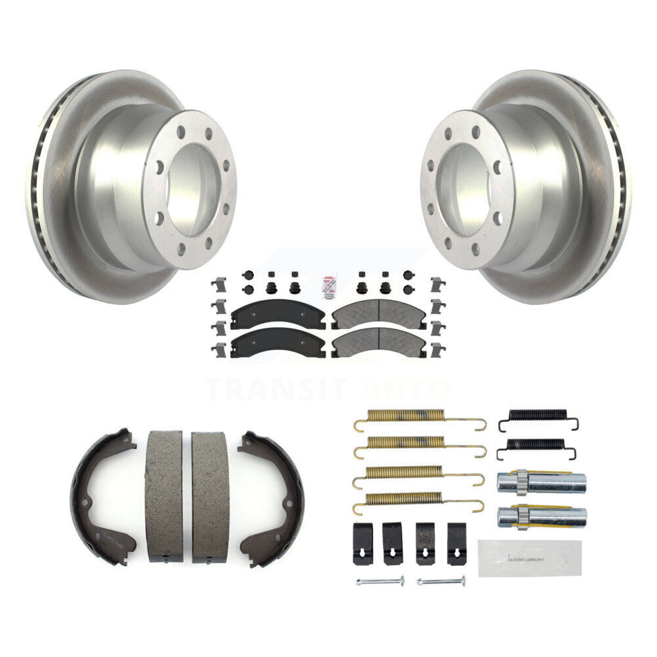 Rear Disc Coated Rotors Semi-Metallic Pads Parking Shoes Hardware Kit For Chevrolet 3500 KGA-106958