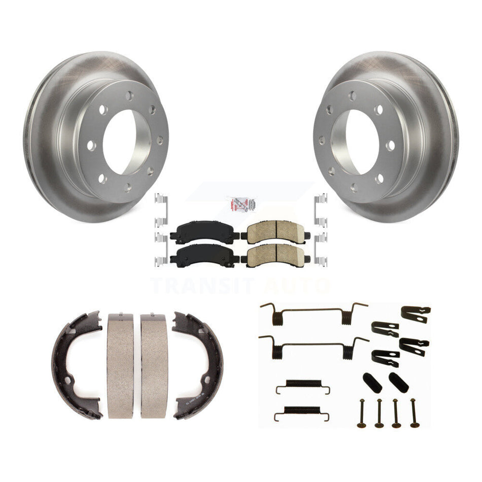 Rear Disc Coated Rotors Ceramic Pads Parking Shoes Hardware Kit For Chevrolet GMC Savana KGA-106959