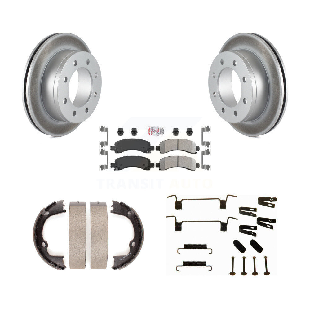 Rear Disc Coated Rotors Semi-Metallic Pads Parking Shoes & Hardware Kit For Chevrolet GMC KGA-106962