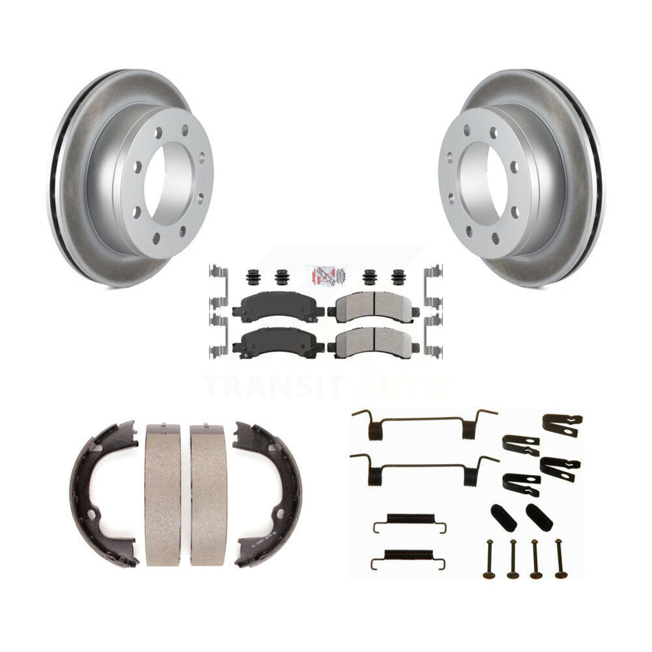 Rear Disc Coated Rotors Semi-Metallic Pads Parking Shoes & Hardware Kit For Chevrolet GMC KGA-106962