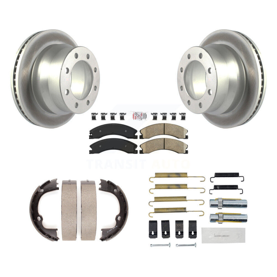 Rear Disc Coated Rotors Ceramic Pads Parking Brake Shoes Hardware Kit For GMC Savana 3500 KGA-106963