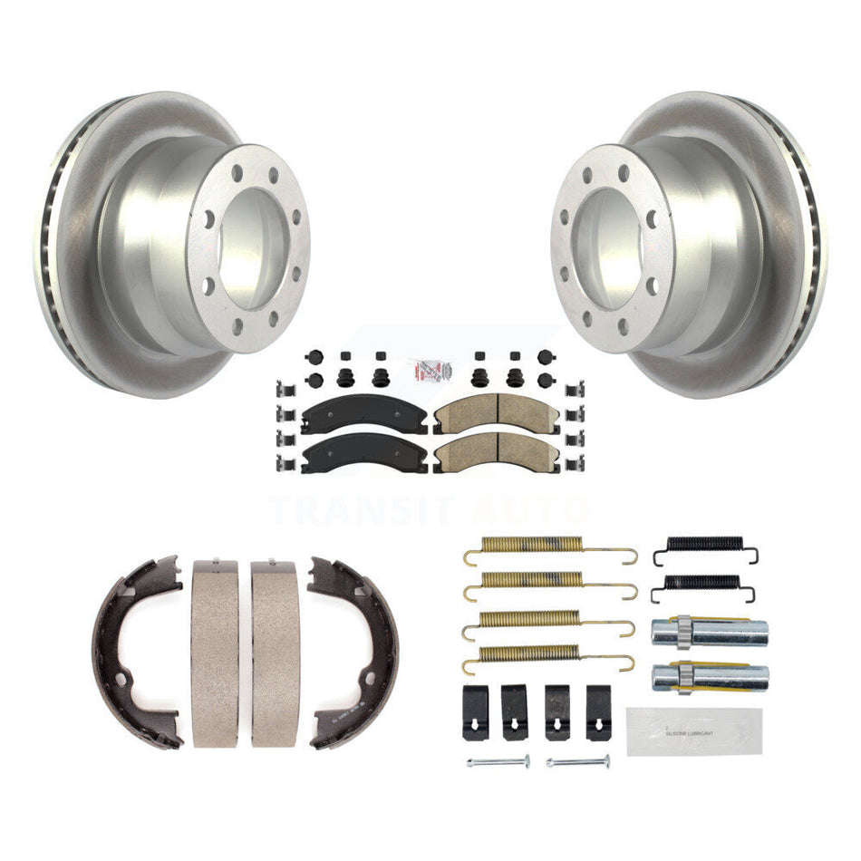 Rear Disc Coated Rotors Ceramic Pads Parking Brake Shoes Hardware Kit For GMC Savana 3500 KGA-106964