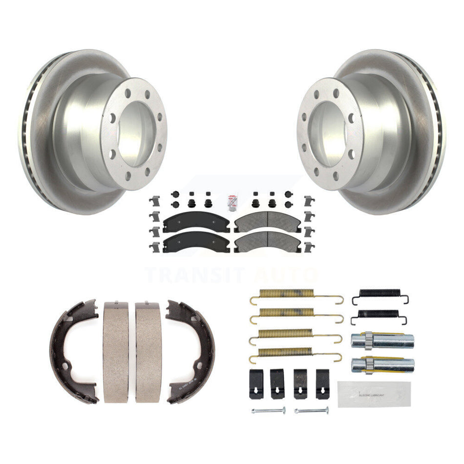 Rear Disc Coated Rotors Semi-Metallic Pads Parking Shoes Hardware Kit For GMC Savana 3500 KGA-106965