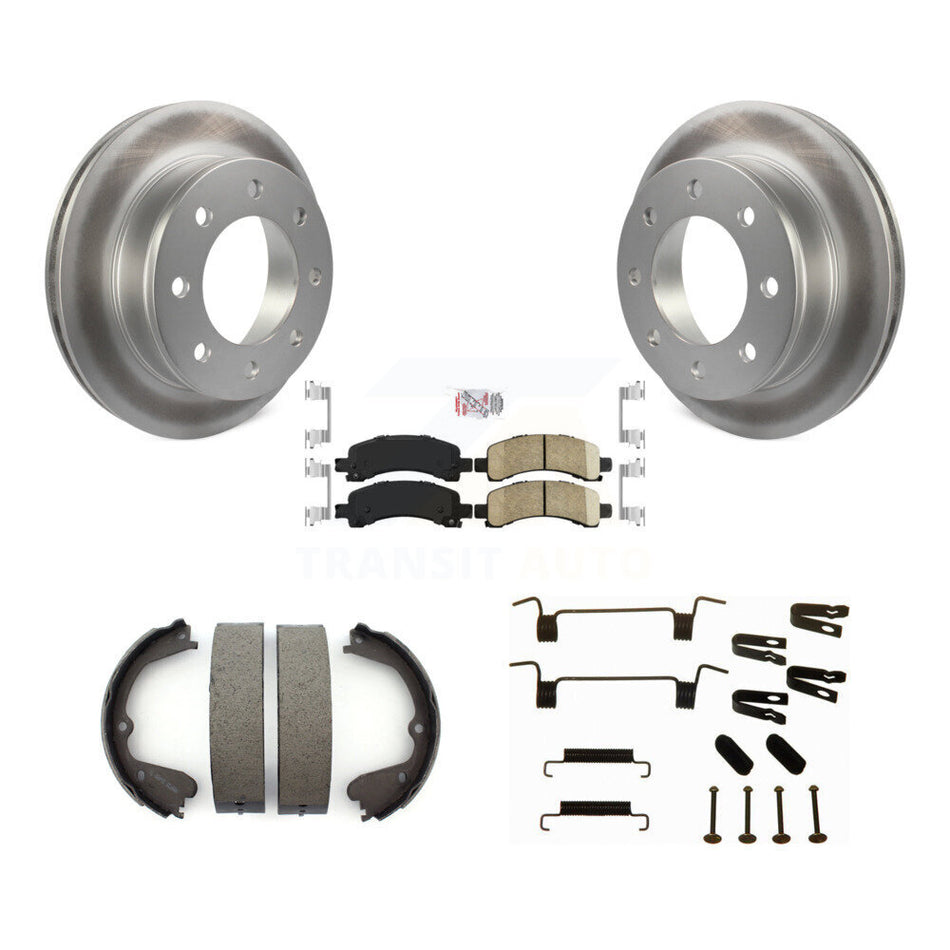 Rear Disc Coated Rotors Ceramic Pads Parking Brake Shoes Hardware Kit For GMC Savana 3500 KGA-106966