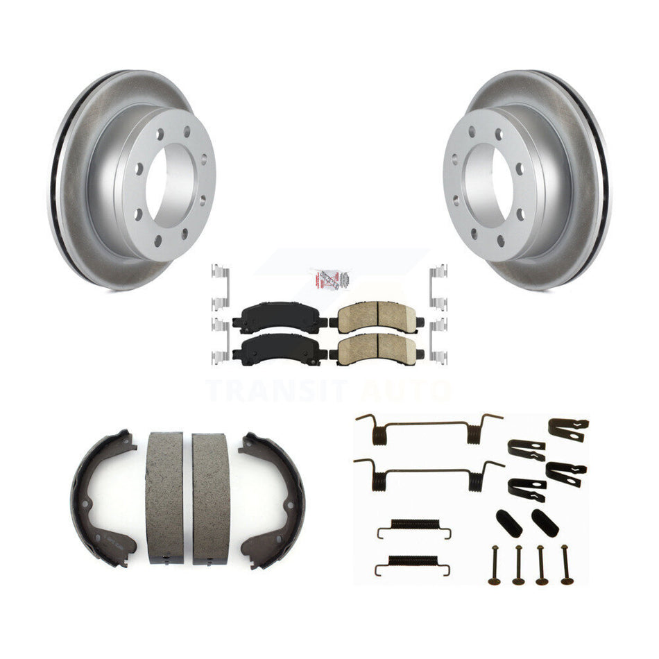 Rear Disc Coated Rotors Ceramic Pads Parking Brake Shoes Hardware Kit For GMC Savana 3500 KGA-106968