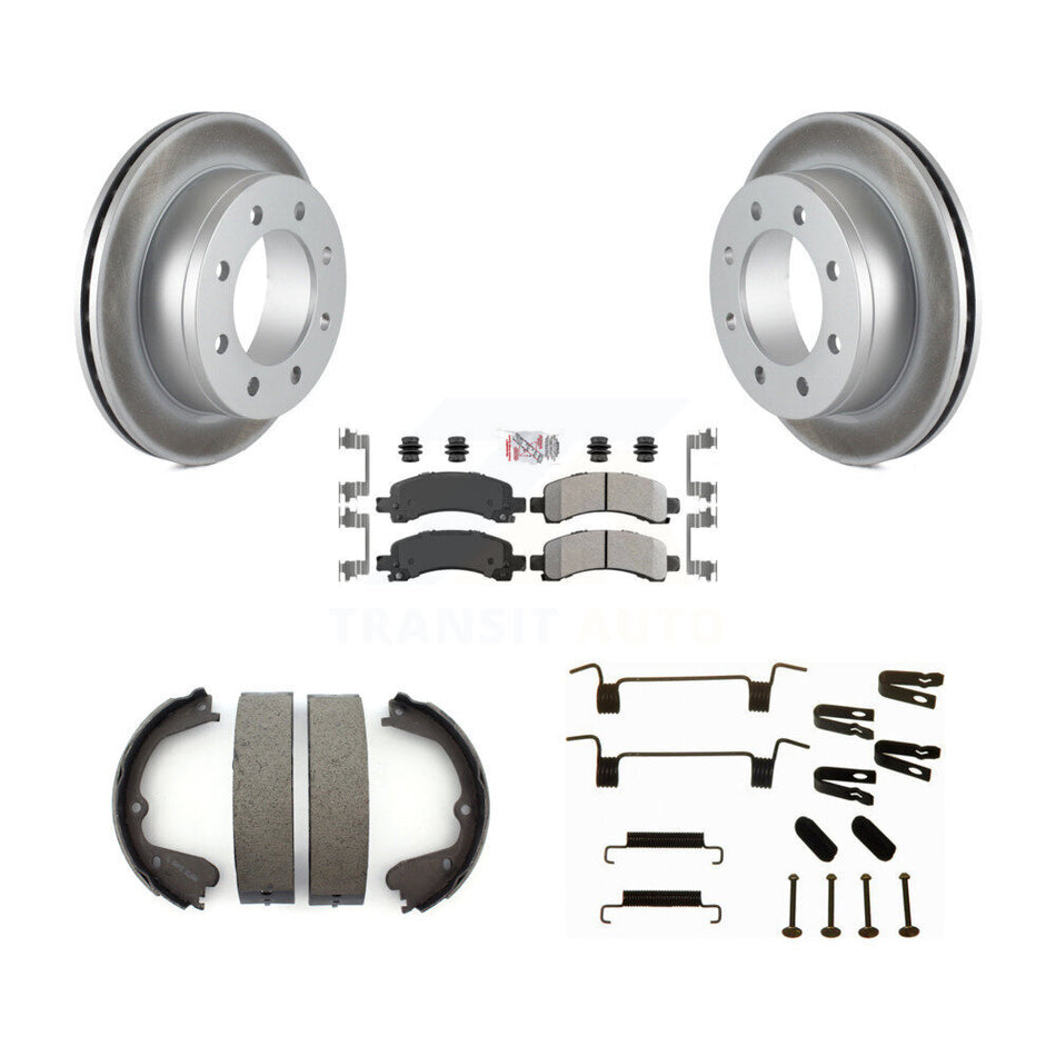 Rear Disc Coated Rotors Semi-Metallic Pads Parking Shoes Hardware Kit For GMC Savana 3500 KGA-106969