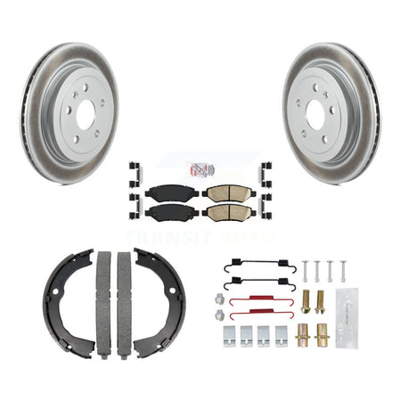 Rear Disc Coated Rotors Ceramic Pads Parking Shoes Hardware Kit For Chevrolet Camaro CTS KGA-106977