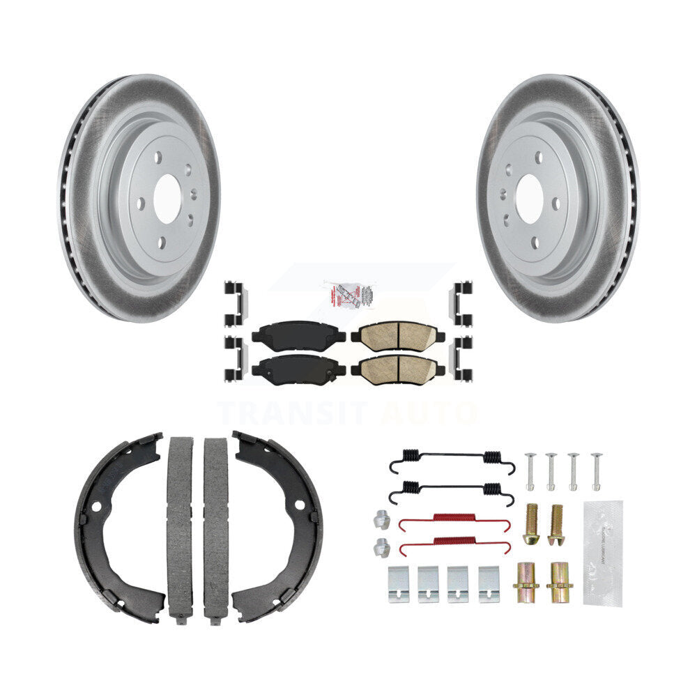 Rear Disc Coated Rotors Ceramic Pads Parking Brake Shoes & Hardware Kit For Cadillac CTS KGA-106978