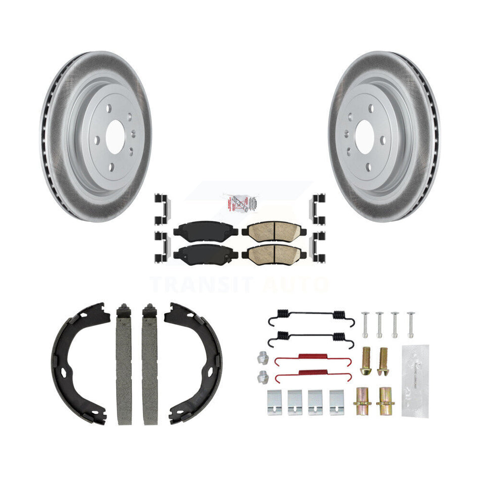 Rear Disc Coated Rotors Ceramic Pads Parking Brake Shoes & Hardware Kit For Cadillac CTS KGA-106979