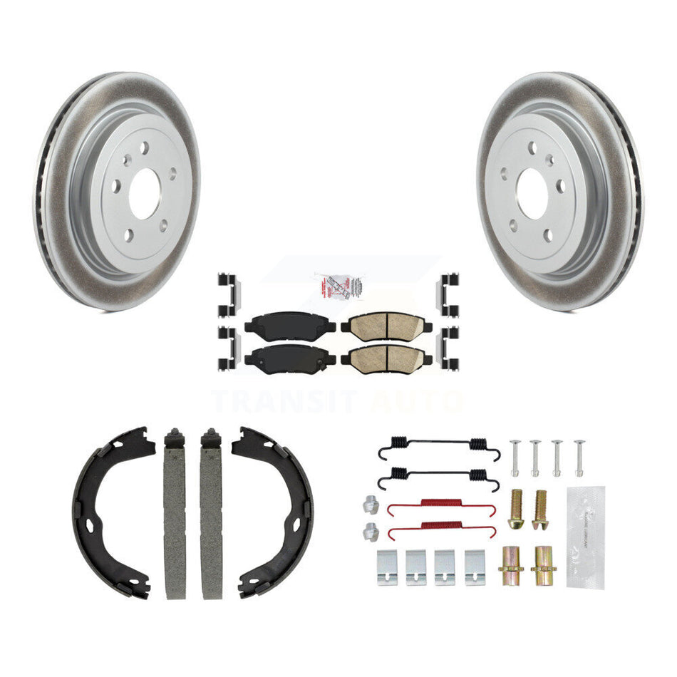 Rear Disc Coated Rotors Ceramic Pads Parking Brake Shoes & Hardware Kit For Cadillac CTS KGA-106980