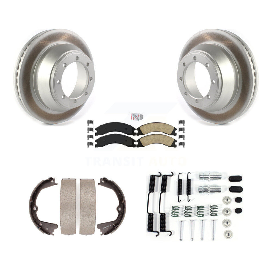 Rear Disc Coated Rotors Ceramic Pads Parking Shoes Hardware Kit For Ford E-450 Super Duty KGA-106982
