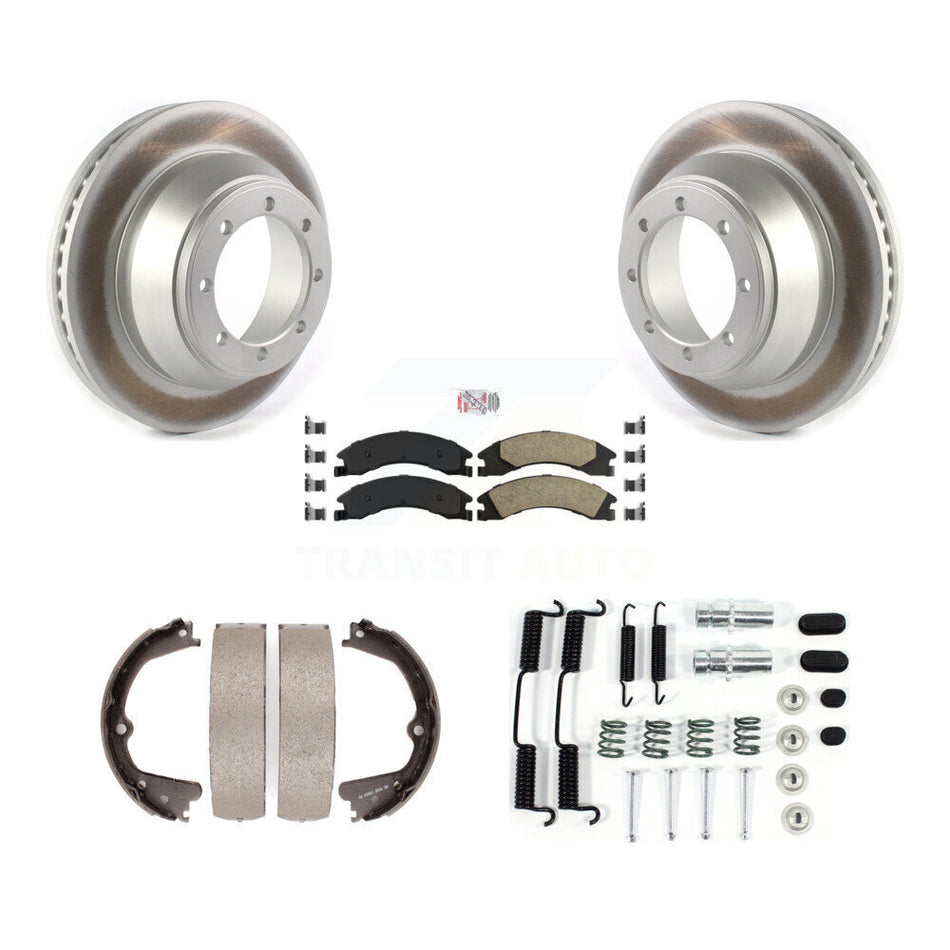 Rear Disc Coated Rotors Ceramic Pads Parking Shoes Hardware Kit For Ford E-450 Super Duty KGA-106986