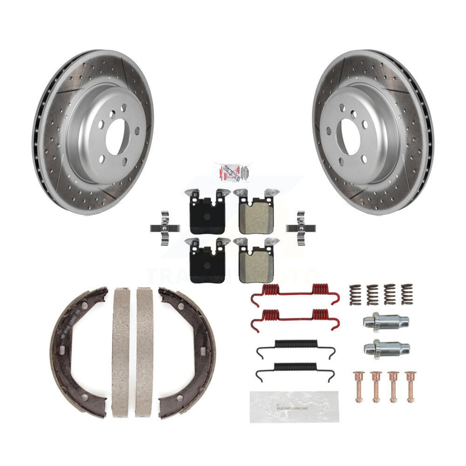 Rear Disc Coated Rotors Semi-Metallic Pads Parking Shoes Hardware Kit For BMW 428i xDrive KGA-106990