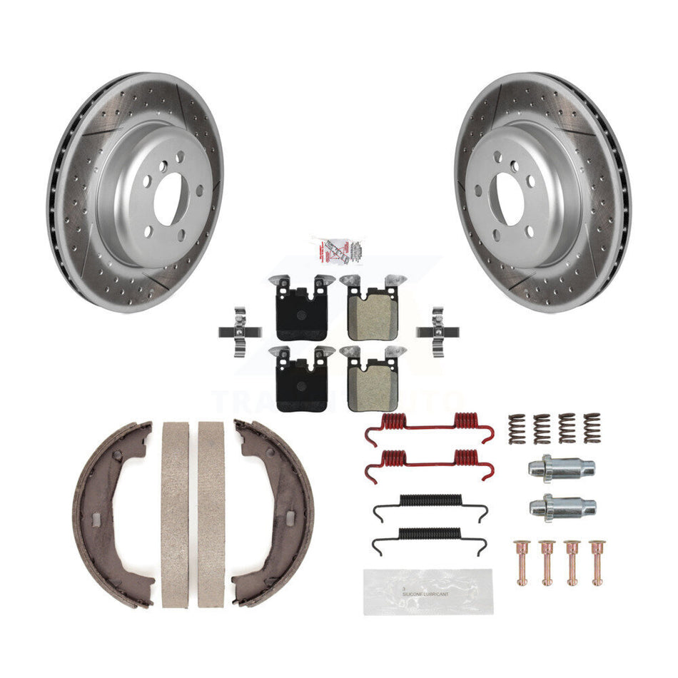 Rear Disc Coated Rotors Semi-Metallic Pads Parking Shoes Hardware Kit For BMW 428i xDrive KGA-106996