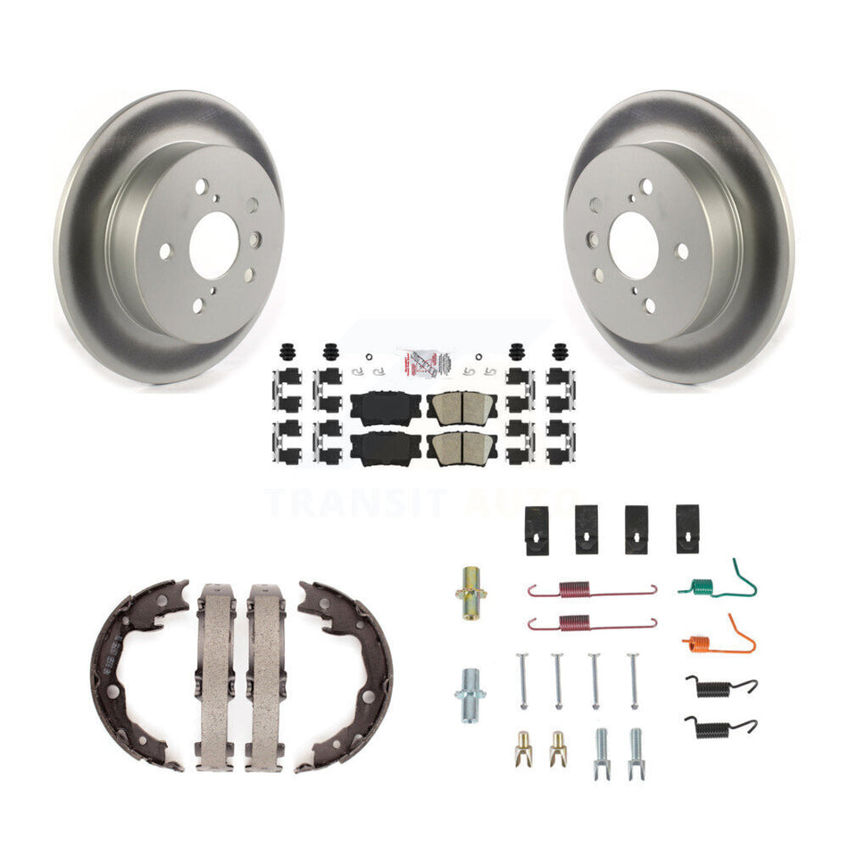 Rear Disc Coated Rotors Ceramic Pads Parking Brake Shoes & Hardware Kit For Toyota Camry KGA-107008
