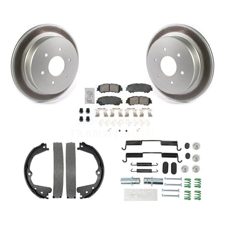 Rear Disc Coated Rotors Ceramic Pads Parking Shoes & Hardware Kit For 17-23 Nissan TITAN KGA-107011