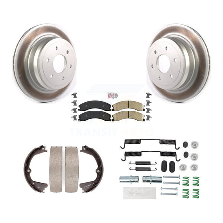 Rear Disc Coated Rotors Ceramic Pads Parking Shoes Hardware Kit For 16-19 Nissan TITAN XD KGA-107012