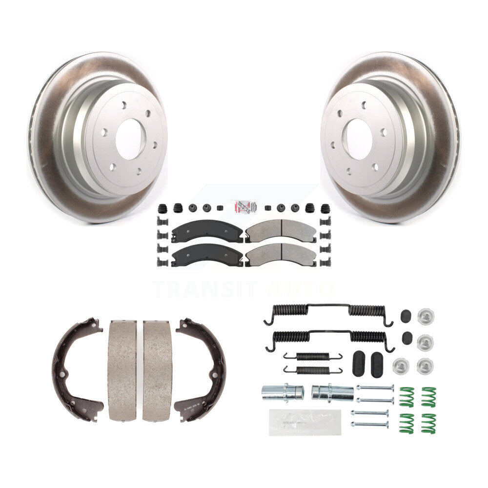 Rear Disc Coated Rotors Semi-Metallic Pads Parking Shoes Hardware Kit For Nissan TITAN XD KGA-107013