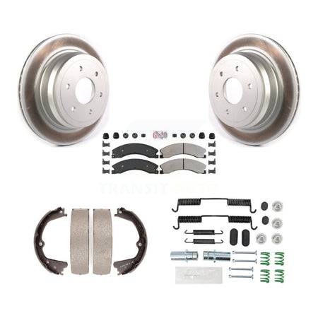Rear Disc Coated Rotors Semi-Metallic Pads Parking Shoes Hardware Kit For Nissan TITAN XD KGA-107013