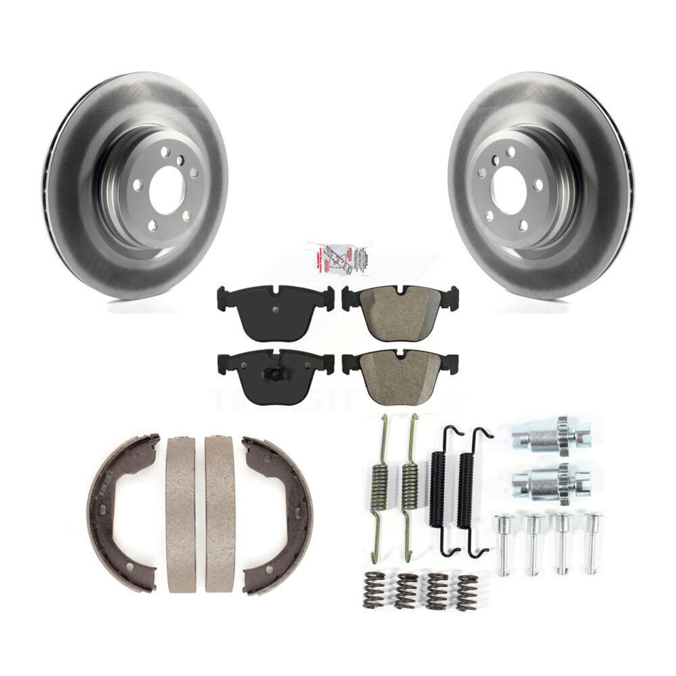 Rear Disc Coated Rotors Semi-Metallic Pads Parking Shoes Hardware Kit For BMW 750i xDrive KGA-107014