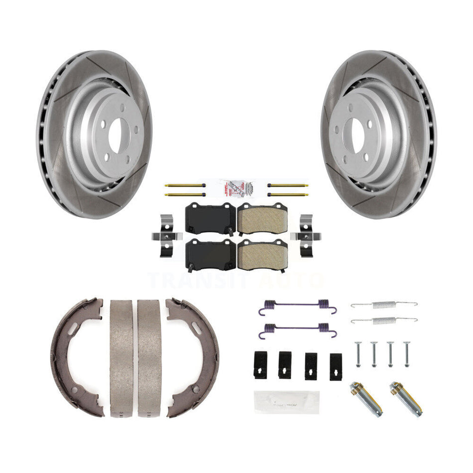 Rear Disc Coated Rotors Semi-Metallic Pads Parking Shoes & Hardware Kit For Dodge Charger KGA-107015