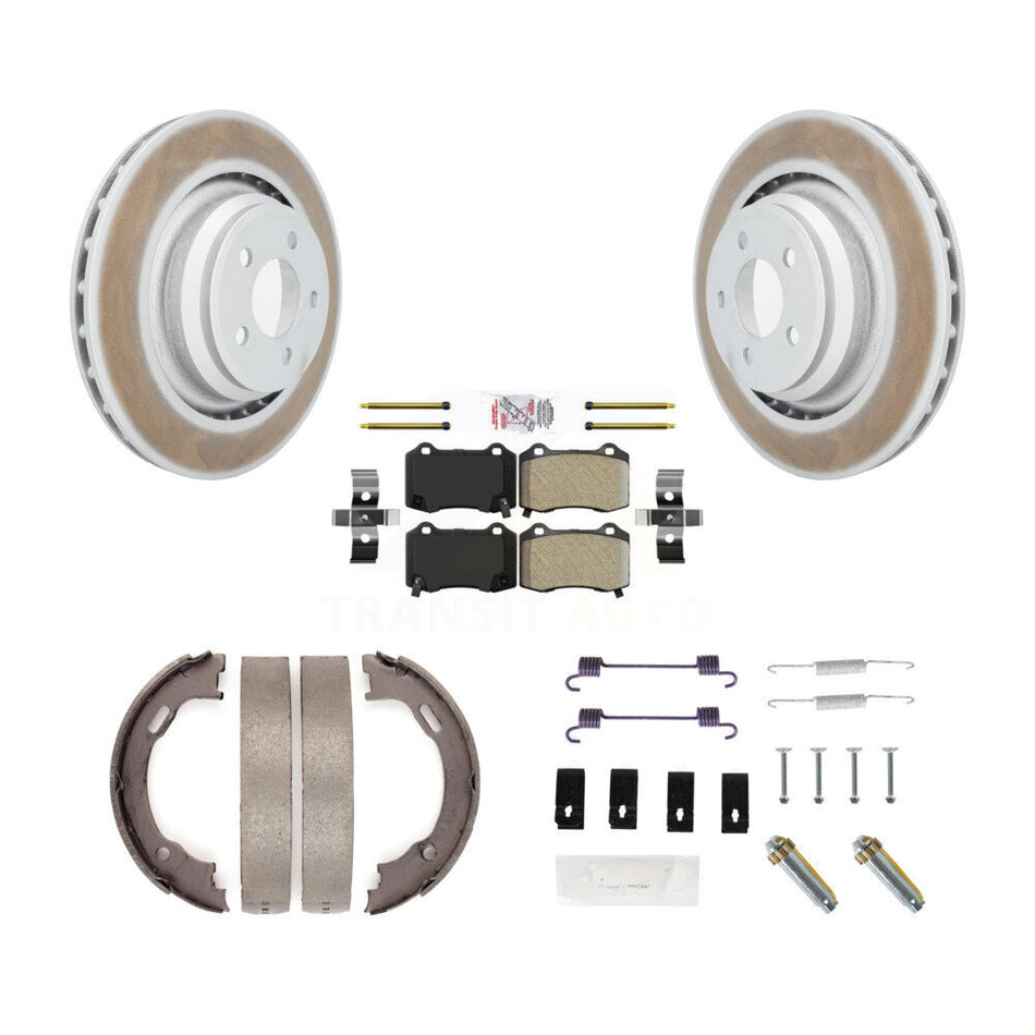 Rear Disc Coated Rotors Semi-Metallic Pads Parking Shoes & Hardware Kit For Dodge Charger KGA-107020