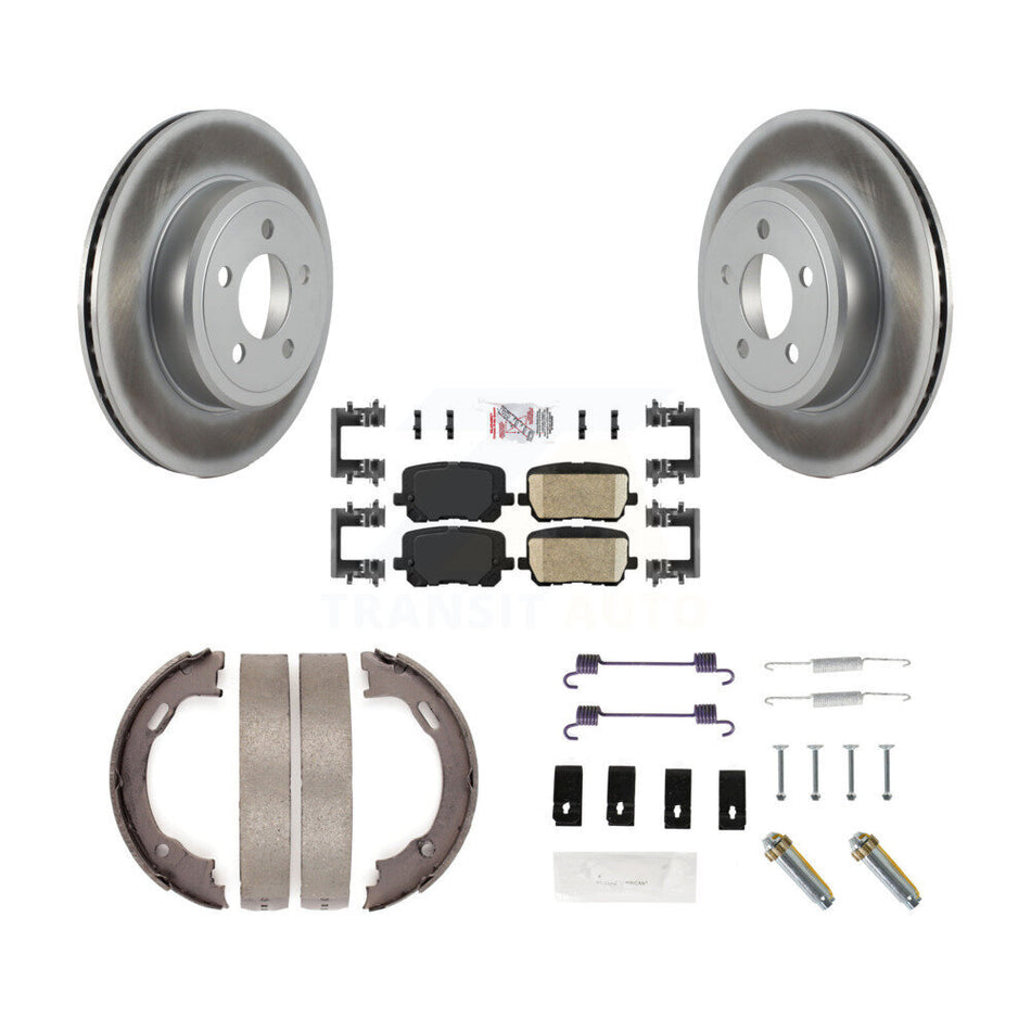 Rear Disc Coated Rotors Ceramic Pads Parking Brake Shoes & Hardware Kit For Dodge Charger KGA-107023