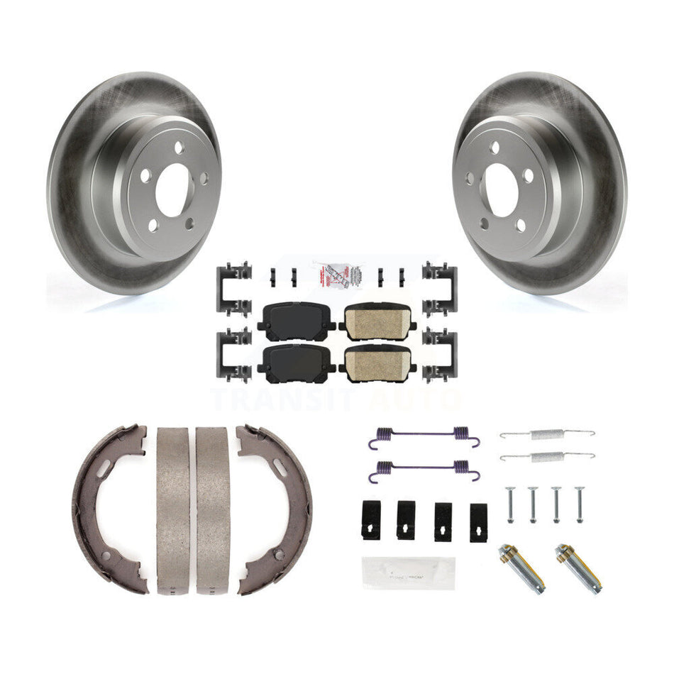 Rear Disc Coated Rotors Ceramic Pads Parking Brake Shoes & Hardware Kit For Dodge Charger KGA-107025