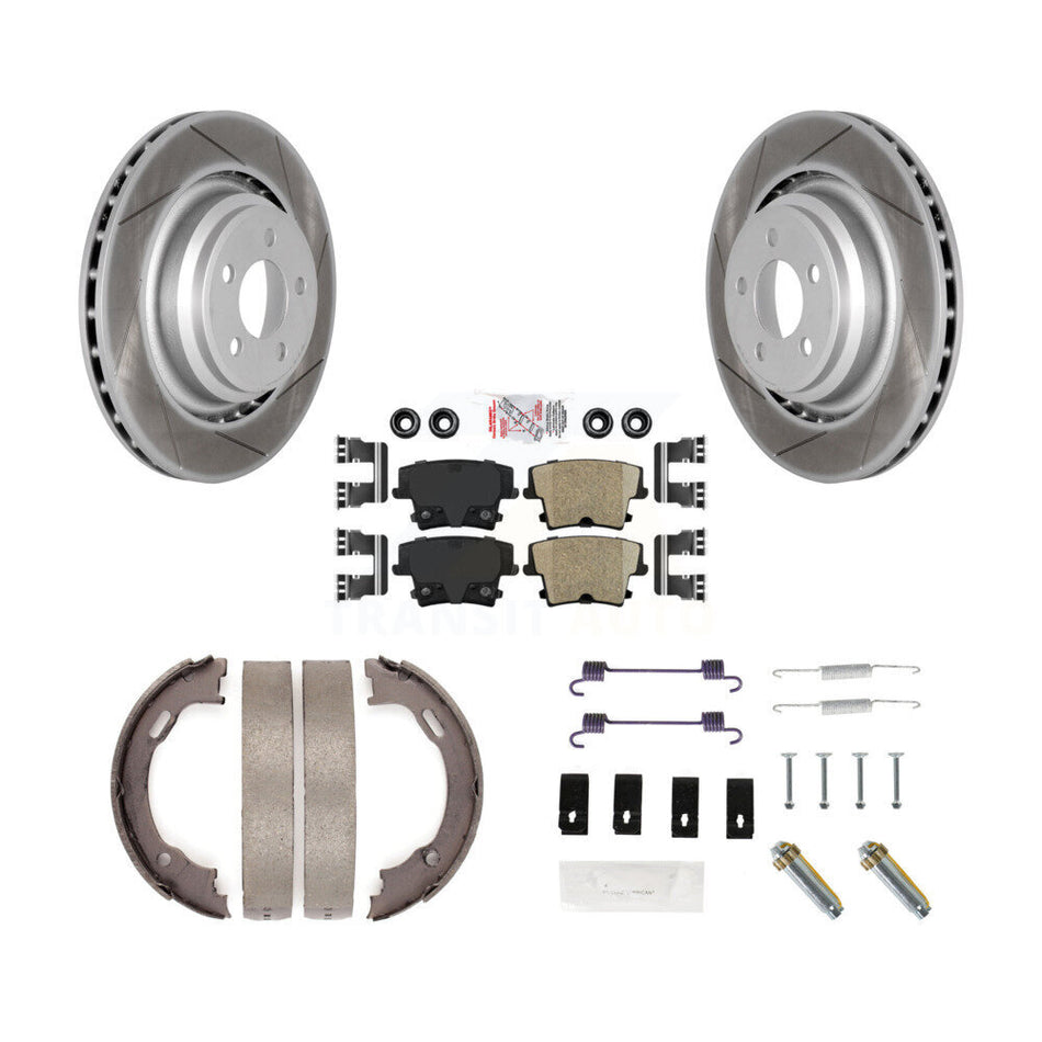 Rear Disc Coated Rotors Ceramic Pads Parking Brake Shoes & Hardware Kit For Dodge Charger KGA-107026