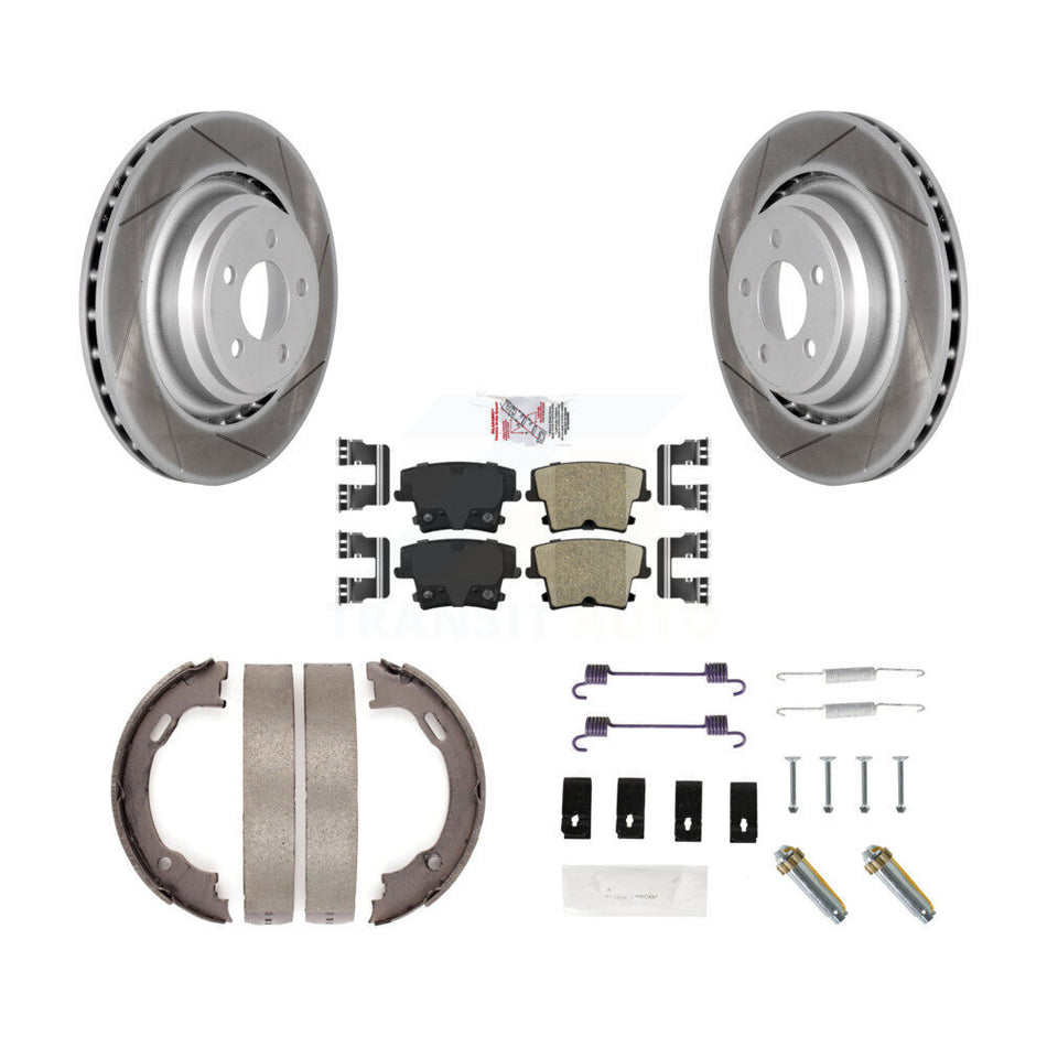 Rear Disc Coated Rotors Ceramic Pads Parking Brake Shoes & Hardware Kit For Dodge Charger KGA-107027