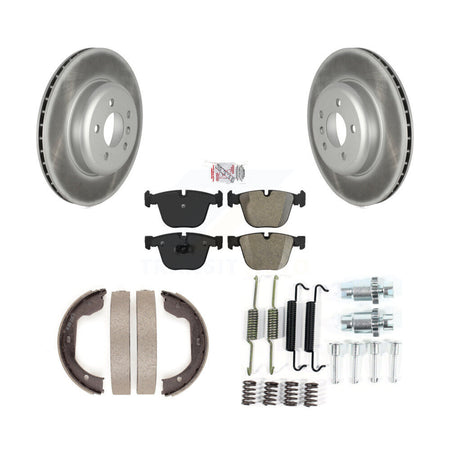 Rear Disc Coated Rotors Semi-Metallic Pads Parking Shoes & Hardware Kit For BMW 535i GT 7 KGA-107032