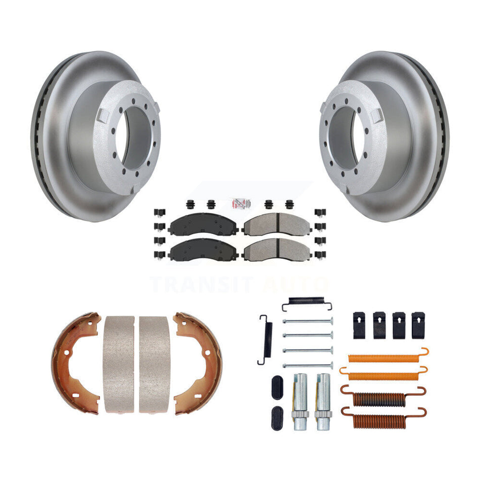 Rear Disc Coated Rotors Semi-Metallic Pads Parking Shoes Hardware Kit For Ford F-450 Duty KGA-107042