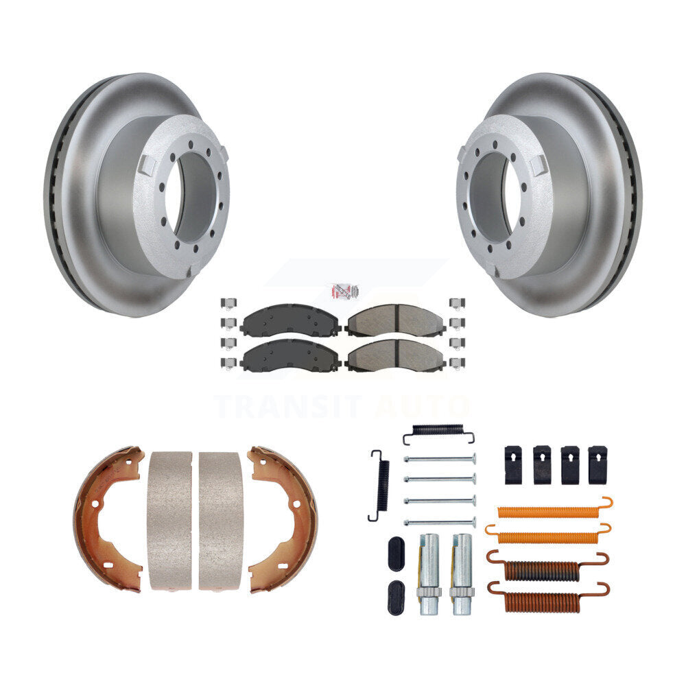 Rear Disc Coated Rotors Semi-Metallic Pads Parking Shoes Hardware Kit For Ford F-450 Duty KGA-107043