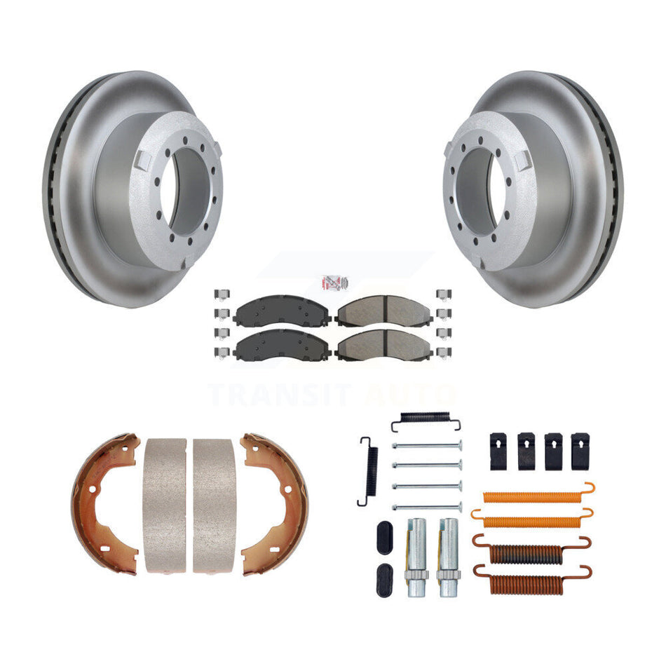 Rear Disc Coated Rotors Semi-Metallic Pads Parking Shoes Hardware Kit For Ford F-450 Duty KGA-107043