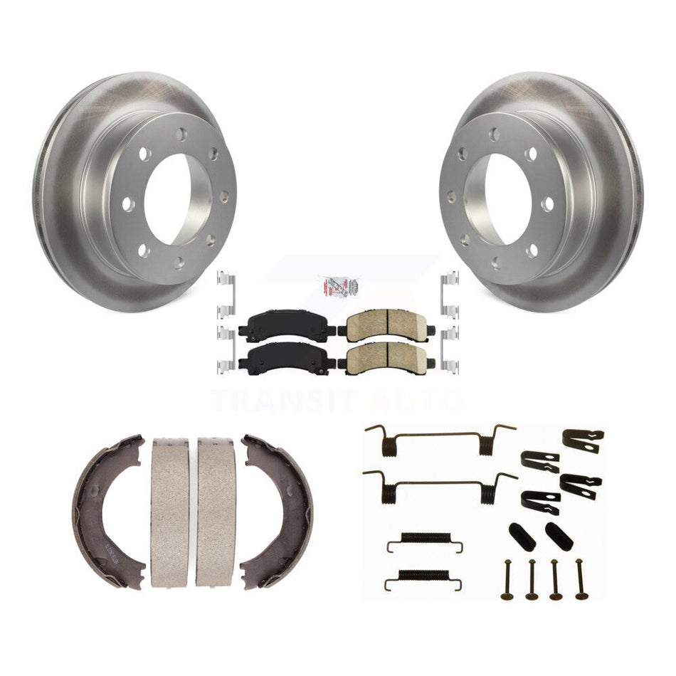 Rear Disc Coated Rotors Ceramic Pads Parking Shoes Hardware Kit For Chevrolet Express GMC KGA-107044