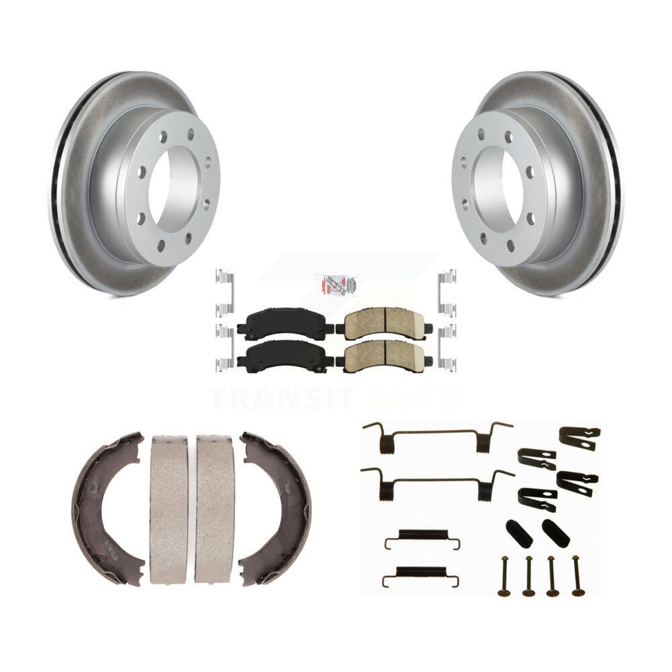 Rear Disc Coated Rotors Ceramic Pads Parking Shoes Hardware Kit For Chevrolet GMC Express KGA-107046
