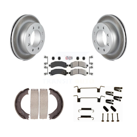 Rear Disc Coated Rotors Semi-Metallic Pads Parking Shoes & Hardware Kit For Chevrolet GMC KGA-107047