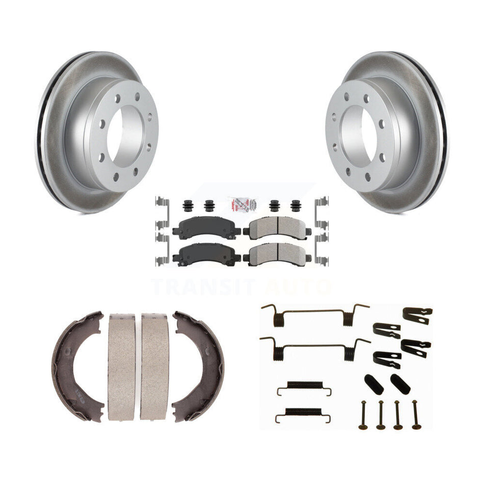 Rear Disc Coated Rotors Semi-Metallic Pads Parking Shoes & Hardware Kit For Chevrolet GMC KGA-107047