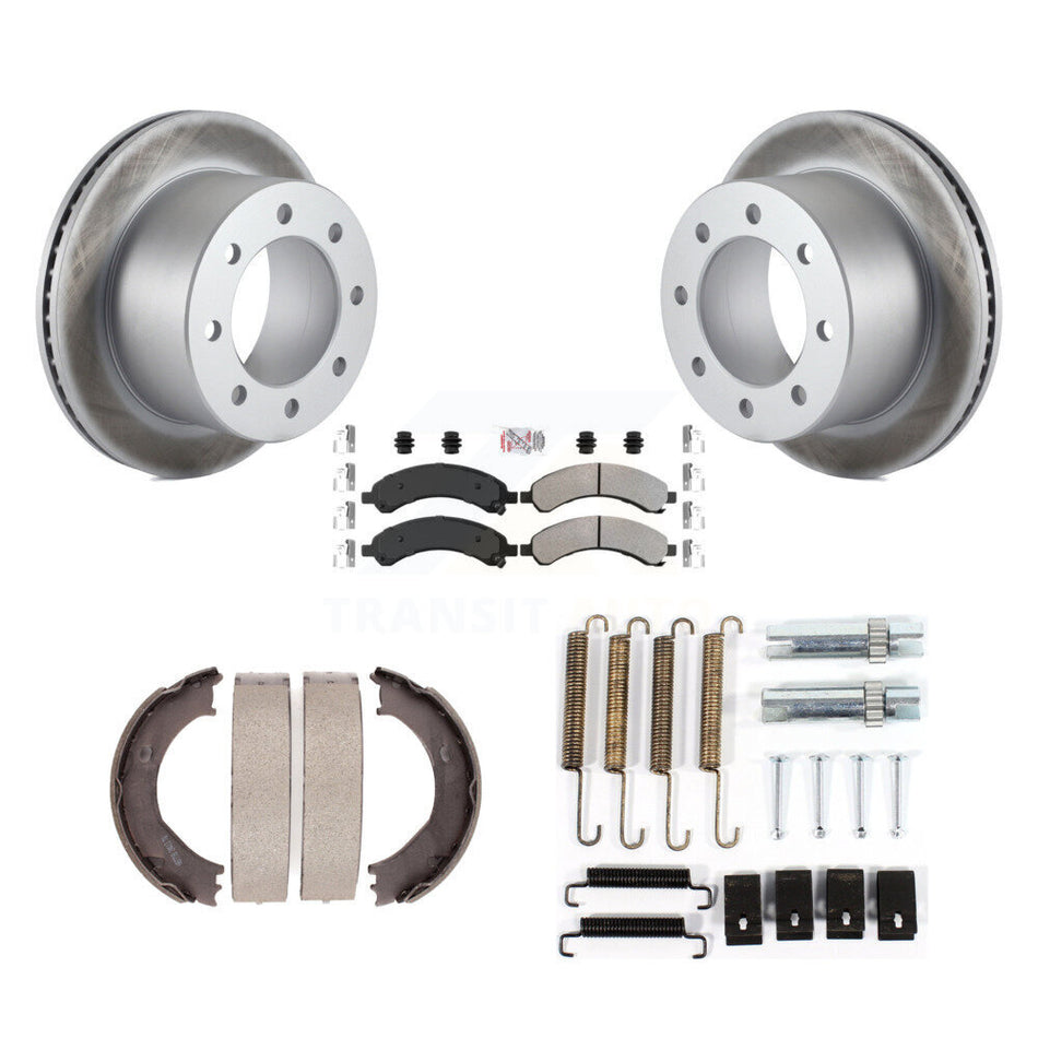 Rear Disc Coated Rotors Semi-Metallic Pads Parking Shoes Hardware Kit For Chevrolet 3500 KGA-107048