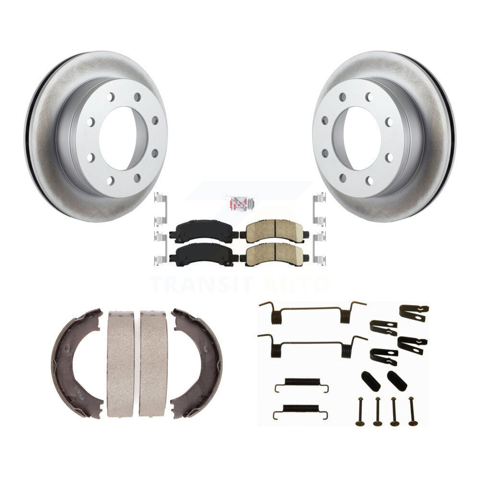 Rear Disc Coated Rotors Ceramic Pads Parking Shoes Hardware Kit For Chevrolet Express GMC KGA-107049