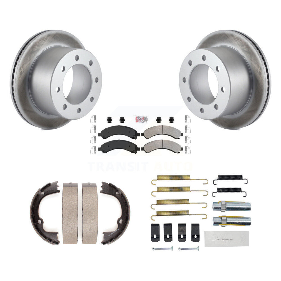 Rear Disc Coated Rotors Semi-Metallic Pads Parking Shoes Hardware Kit For GMC Savana 3500 KGA-107052