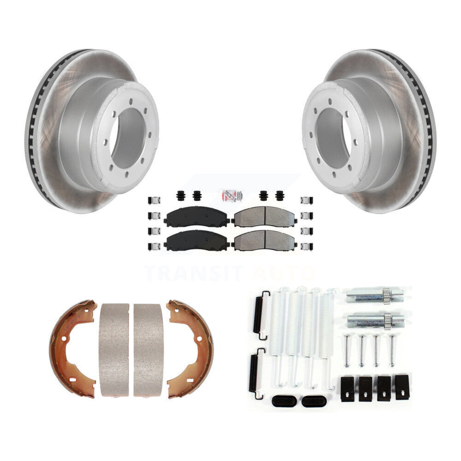 Rear Disc Coated Rotors Semi-Metallic Pads Parking Brake Shoes And Hardware Kit For KGA-107071