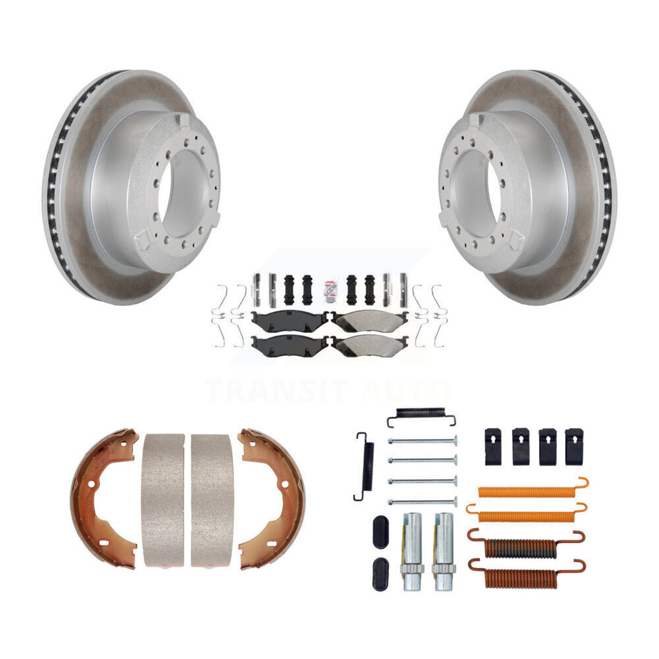 Rear Disc Coated Rotors Semi-Metallic Pads Parking Shoes Hardware Kit For Ford F-450 Duty KGA-107073
