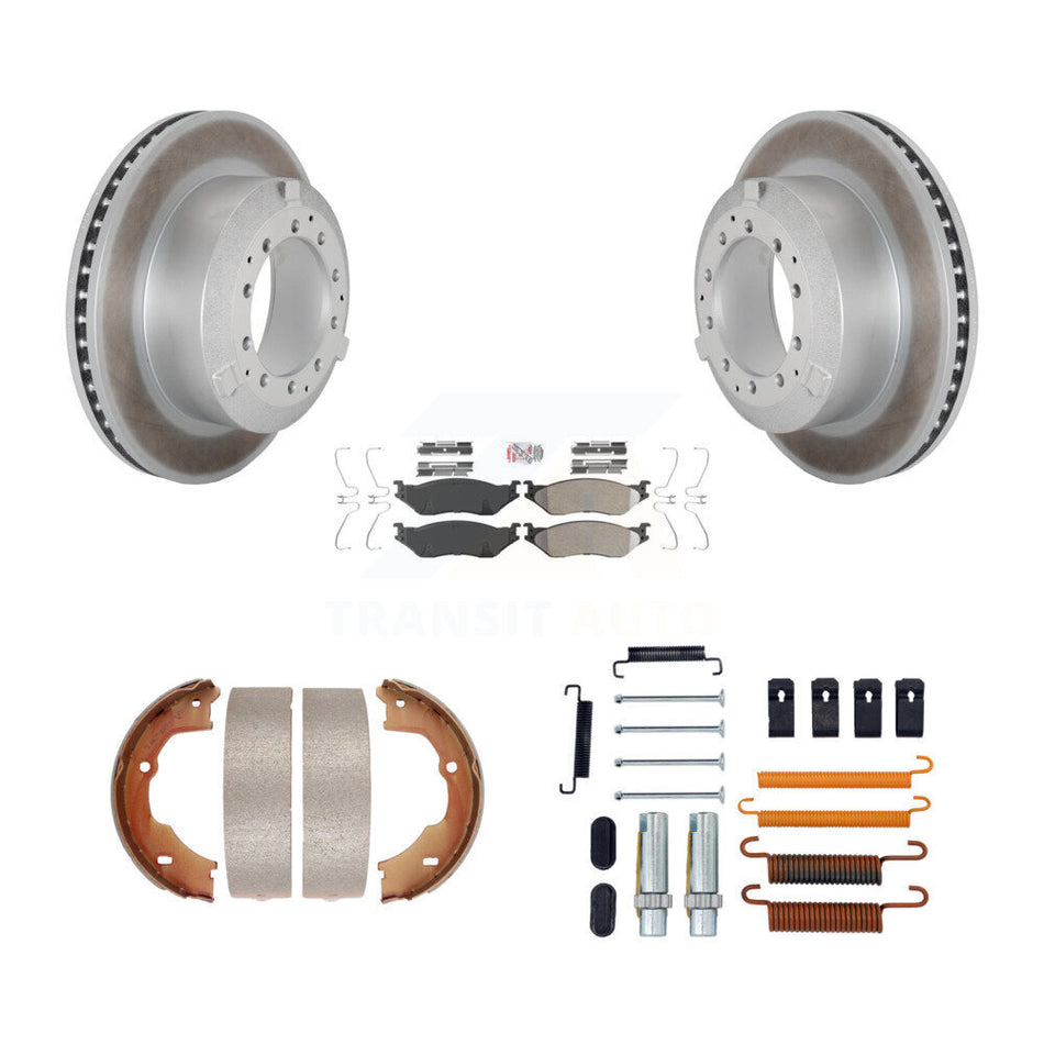 Rear Disc Coated Rotors Semi-Metallic Pads Parking Shoes Hardware Kit For Ford F-450 Duty KGA-107074