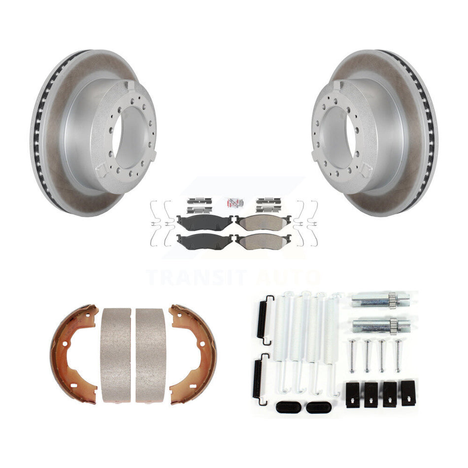 Rear Disc Coated Rotors Semi-Metallic Pads Parking Brake Shoes And Hardware Kit For KGA-107076