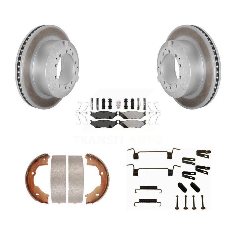 Rear Disc Coated Rotors Semi-Metallic Pads Parking Brake Shoes And Hardware Kit For KGA-107079