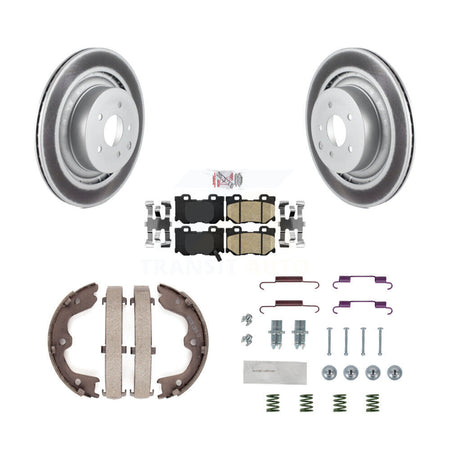 Rear Disc Coated Rotors Ceramic Pads Parking Shoes & Hardware Kit For INFINITI G37 Nissan KGA-107089