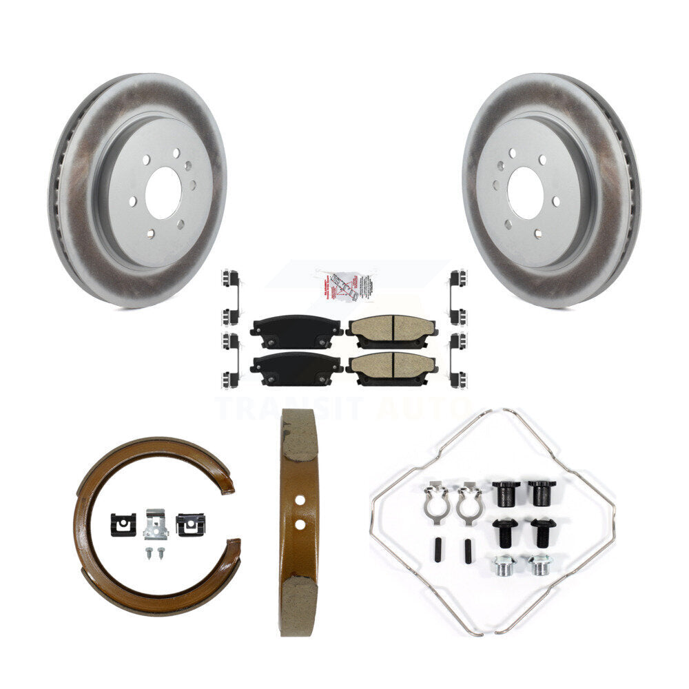 Rear Disc Coated Rotors Semi-Metallic Pads Parking Shoes & Hardware Kit For Cadillac SRX KGA-107098